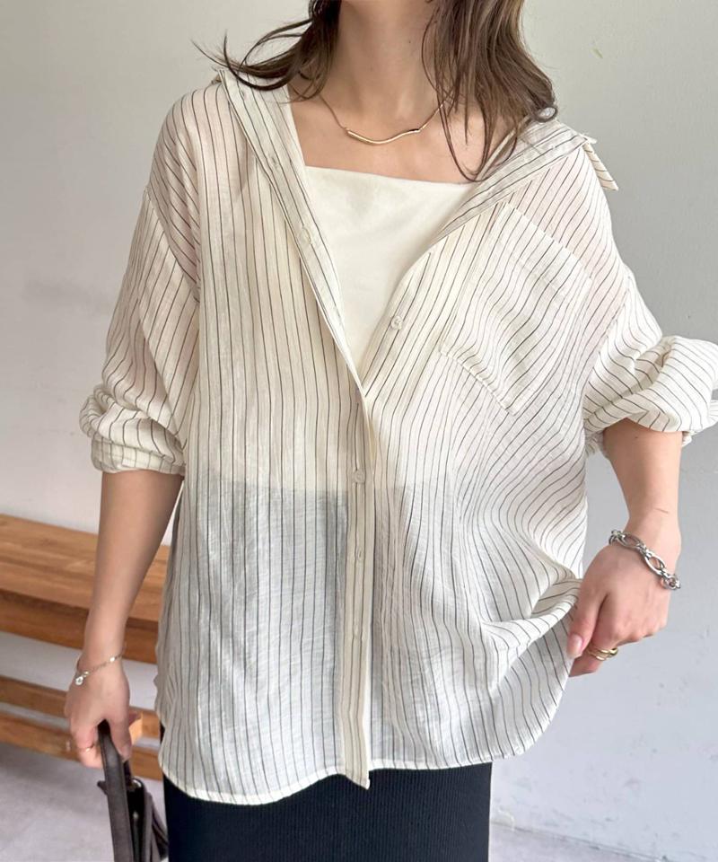 【程よい透け感/長めの着丈】シアーストライプシャツ《WEB限定カラーあり》