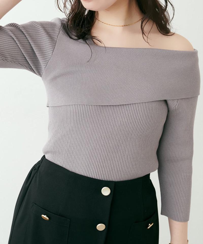 【natural couture】アシメオフショルリブニット