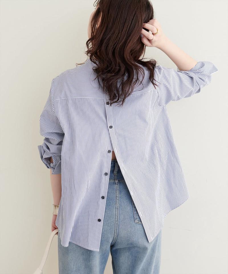 【natural couture】バック釦スタンドカラーシャツ