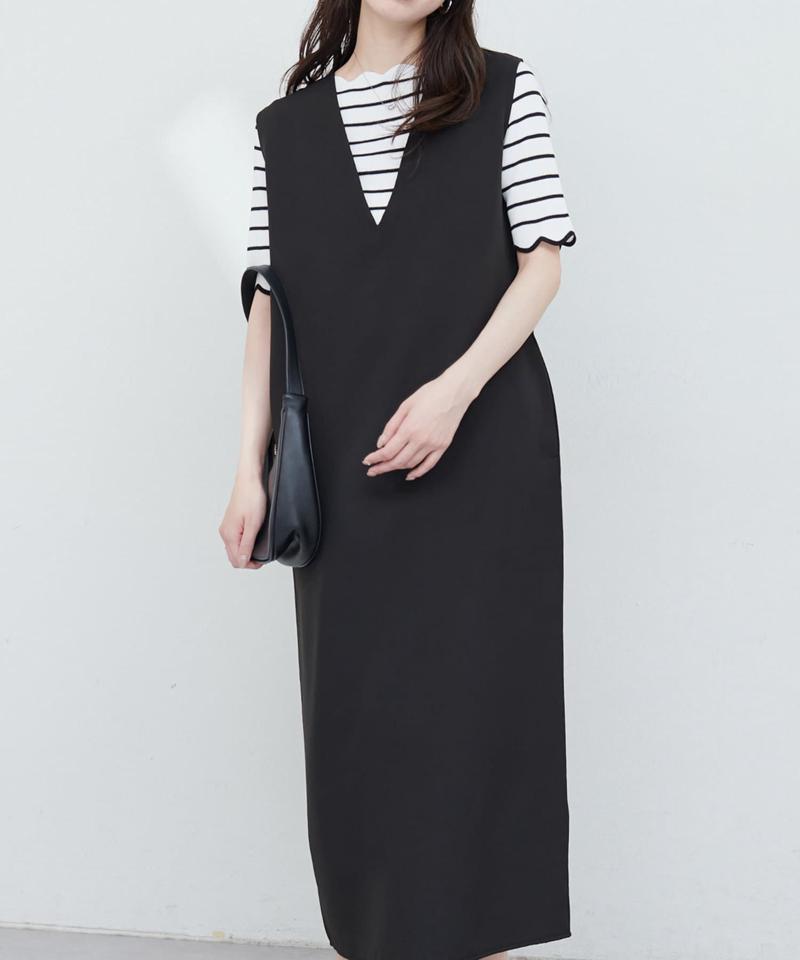 【natural couture】カットジョーゼットＶネックワンピース