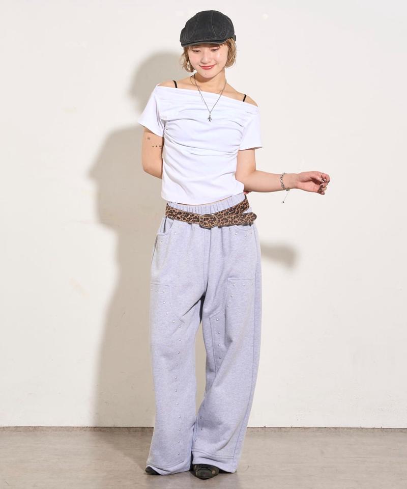 ギャザーオフショル半袖トップス