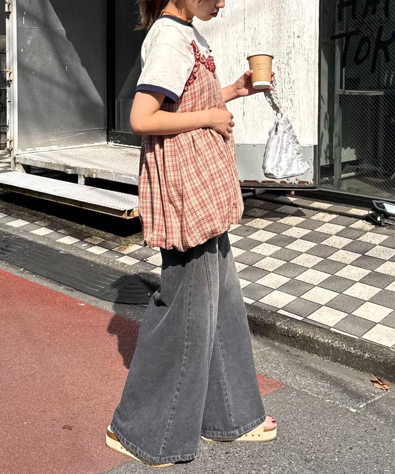 フリルチェックバルーンキャミビスチェ