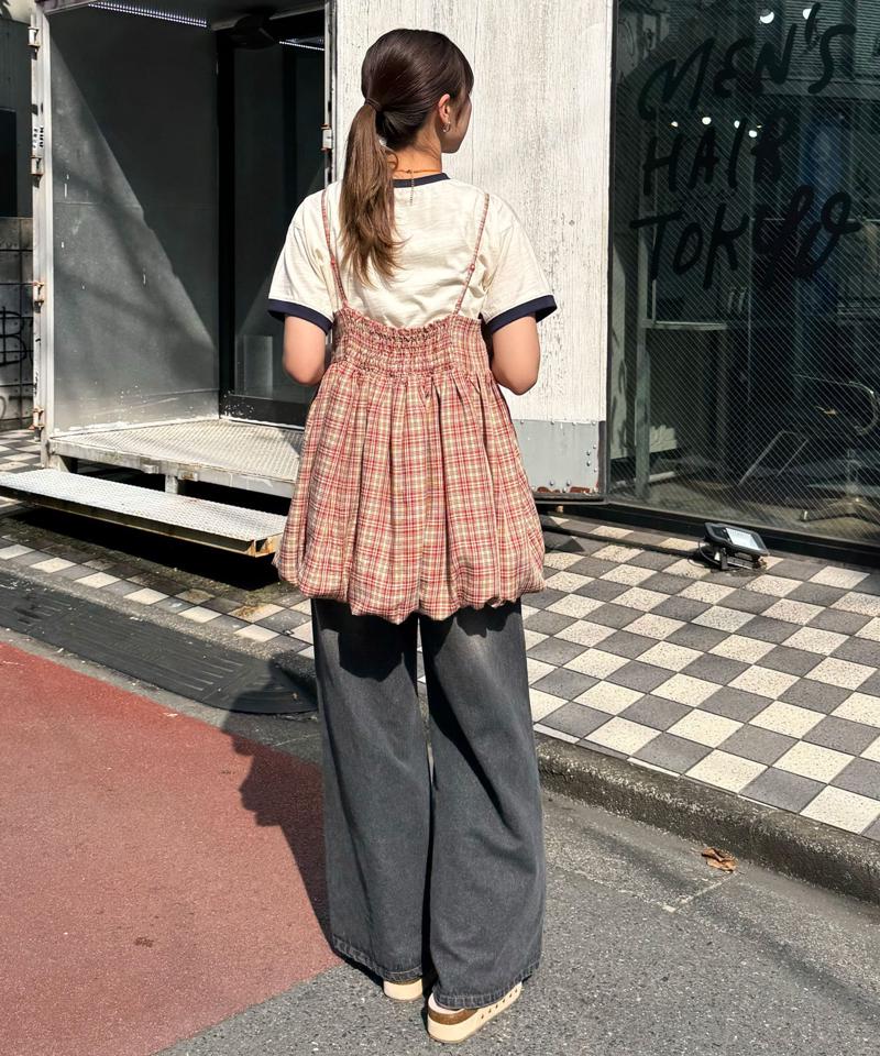 フリルチェックバルーンキャミビスチェ