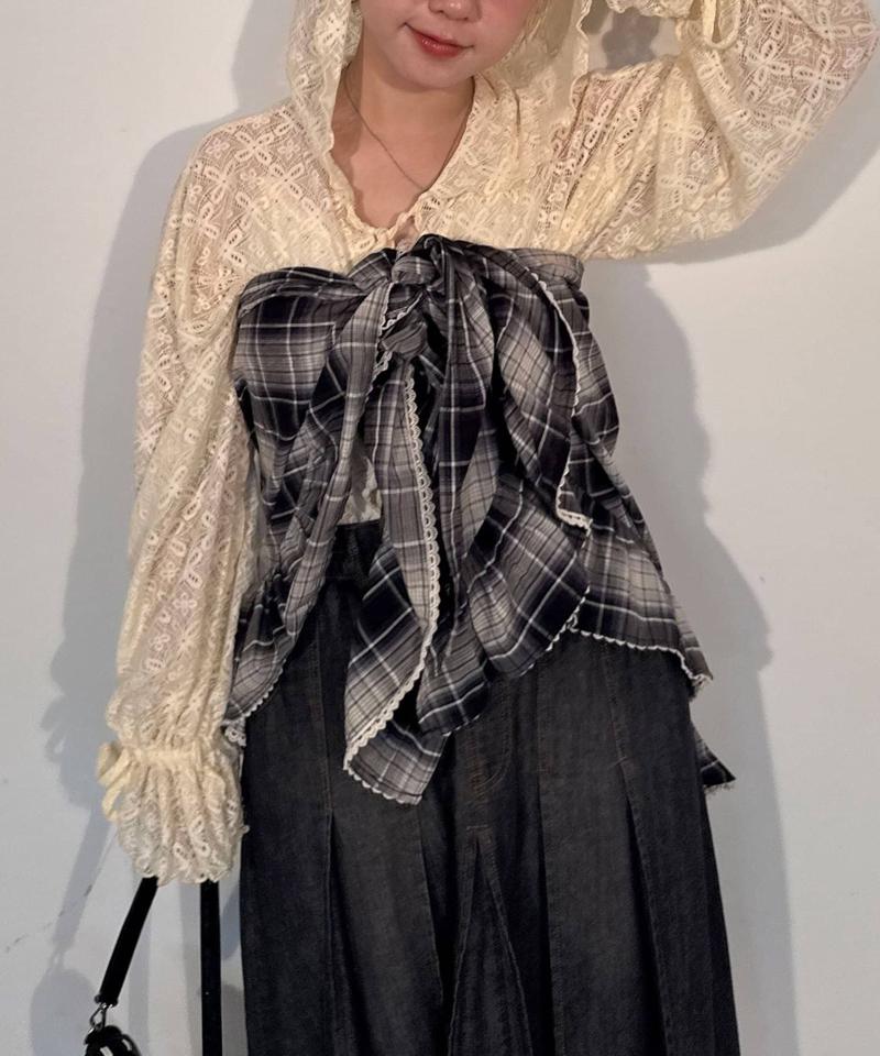 【ドット/チェック】マルチWAYフリルビッグスカーフ