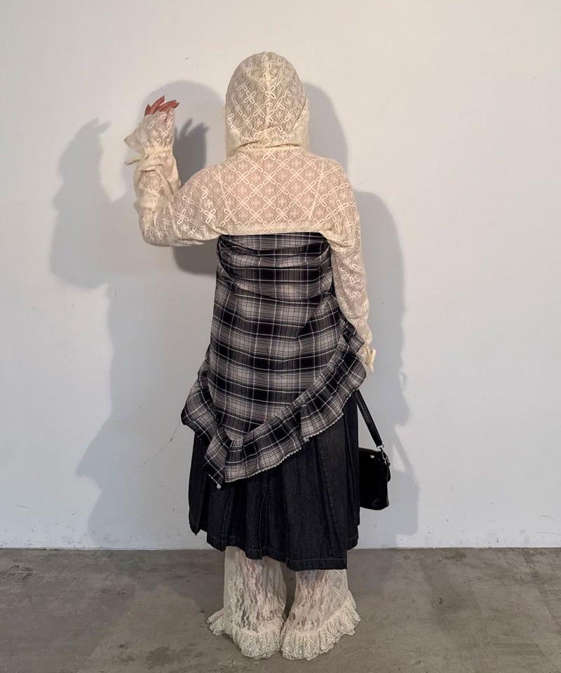 【ドット/チェック】マルチWAYフリルビッグスカーフ