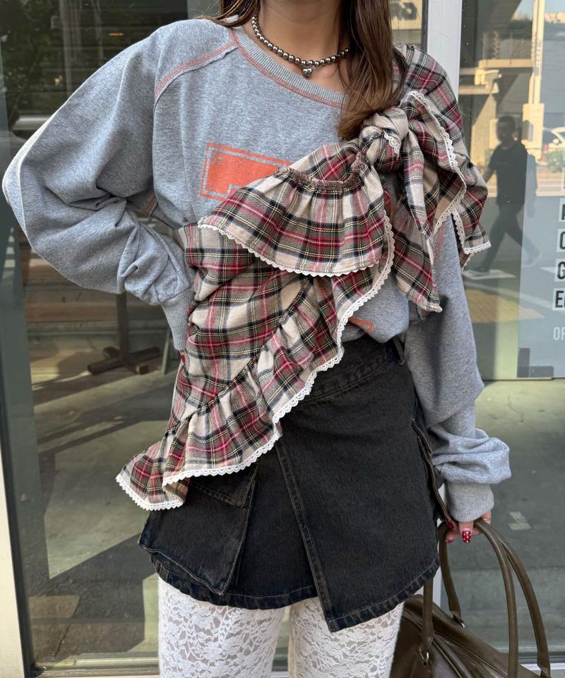 【ドット/チェック】マルチWAYフリルビッグスカーフ