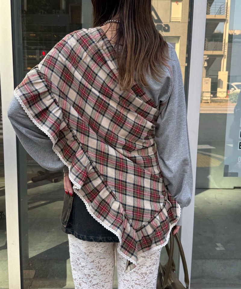 【ドット/チェック】マルチWAYフリルビッグスカーフ