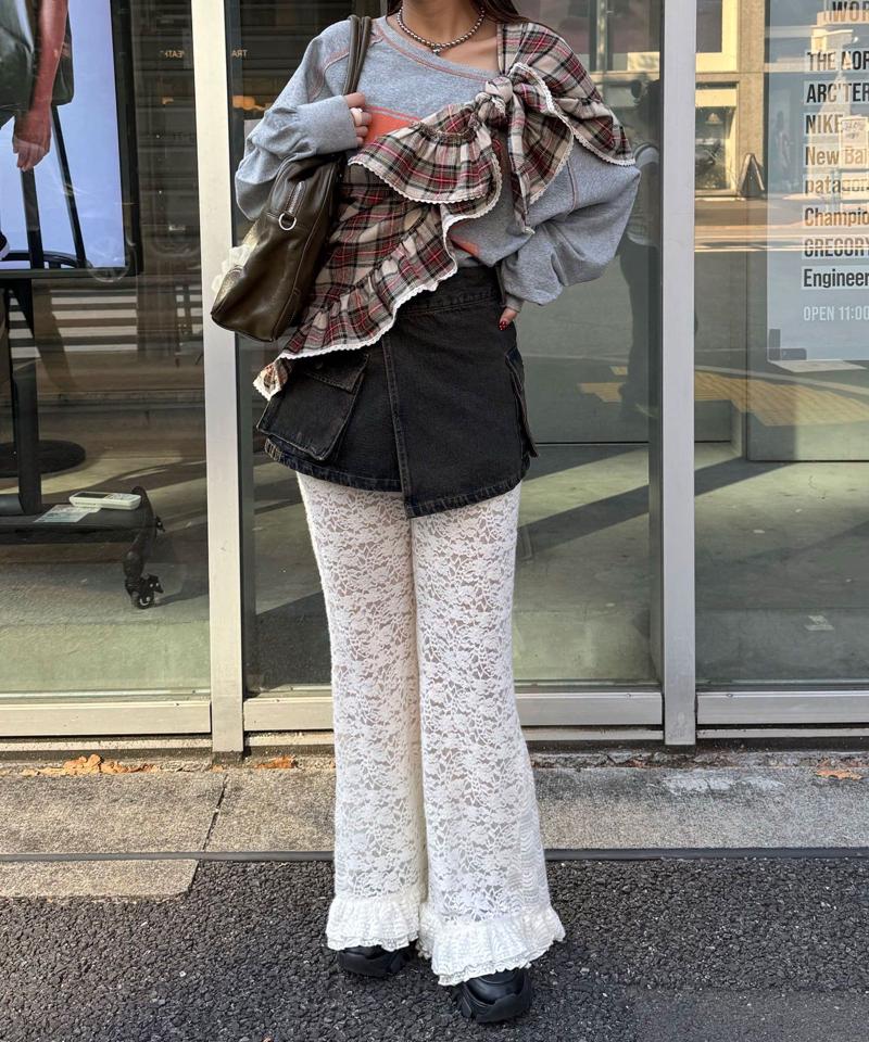 【ドット/チェック】マルチWAYフリルビッグスカーフ