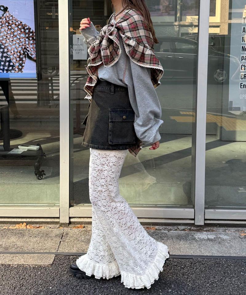 【ドット/チェック】マルチWAYフリルビッグスカーフ