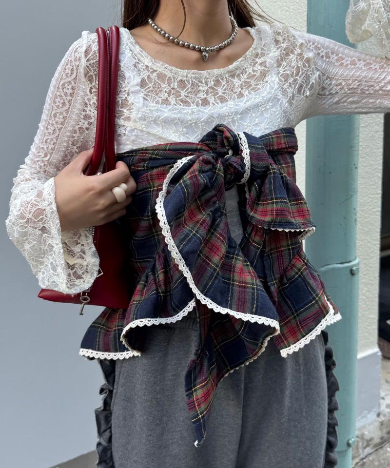 【ドット/チェック】マルチWAYフリルビッグスカーフ