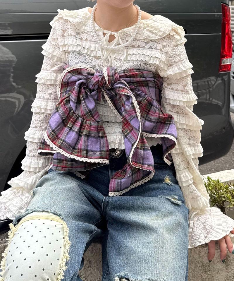 【ドット/チェック】マルチWAYフリルビッグスカーフ