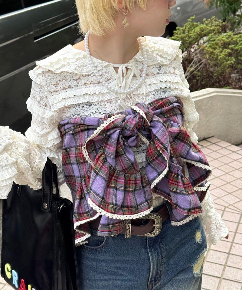 【ドット/チェック】マルチWAYフリルビッグスカーフ