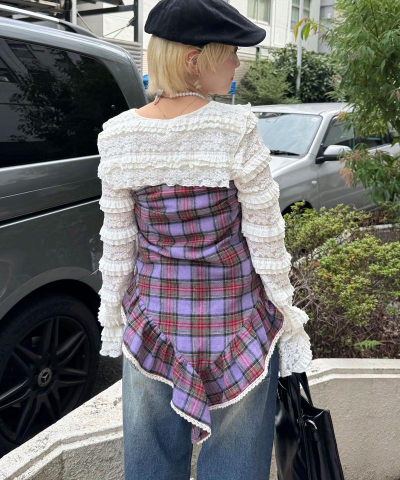 【ドット/チェック】マルチWAYフリルビッグスカーフ