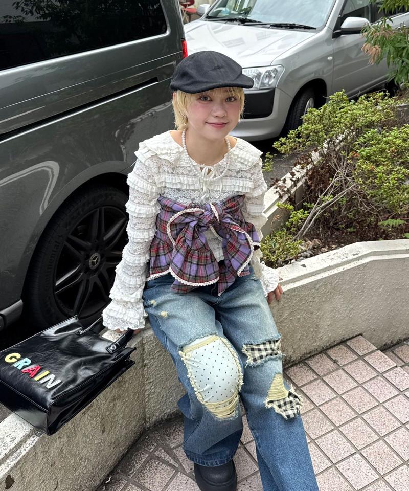 【ドット/チェック】マルチWAYフリルビッグスカーフ