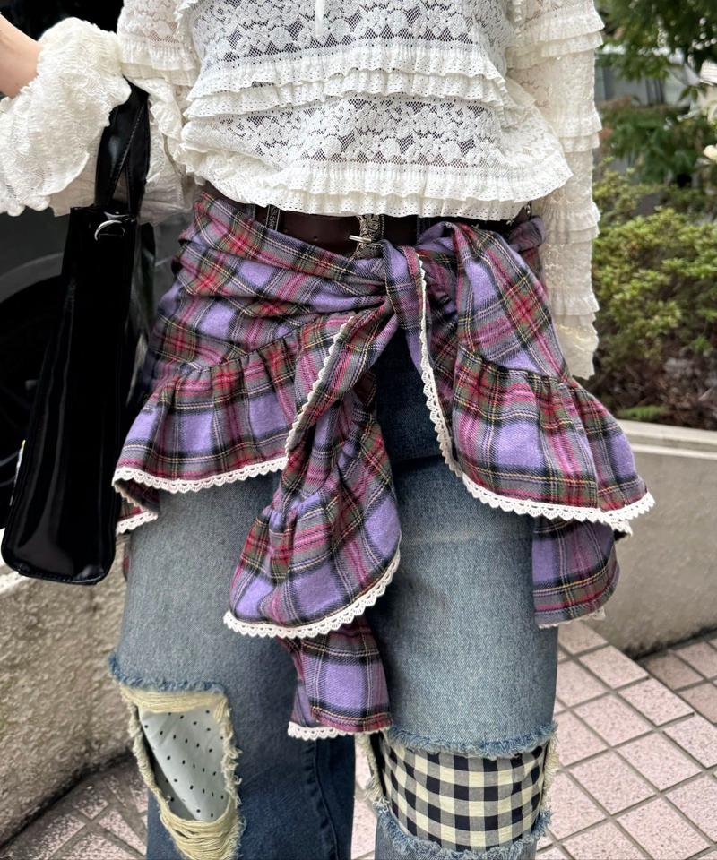 【ドット/チェック】マルチWAYフリルビッグスカーフ