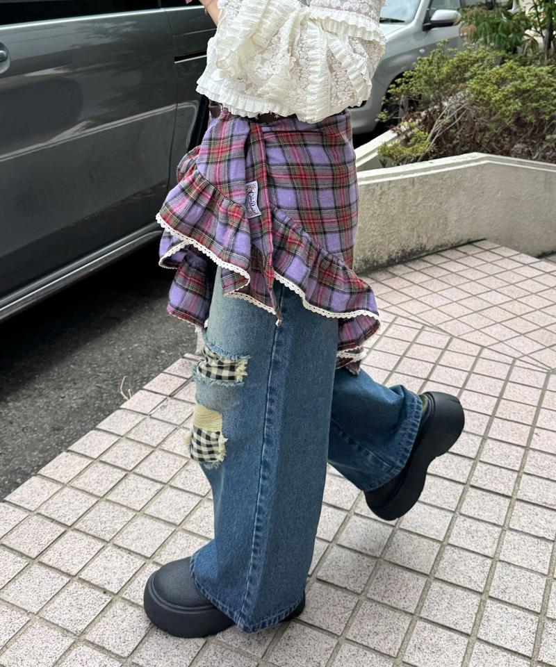 【ドット/チェック】マルチWAYフリルビッグスカーフ