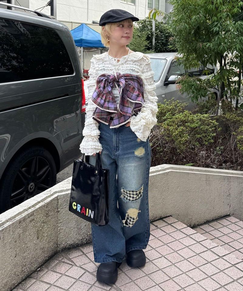 【ドット/チェック】マルチWAYフリルビッグスカーフ