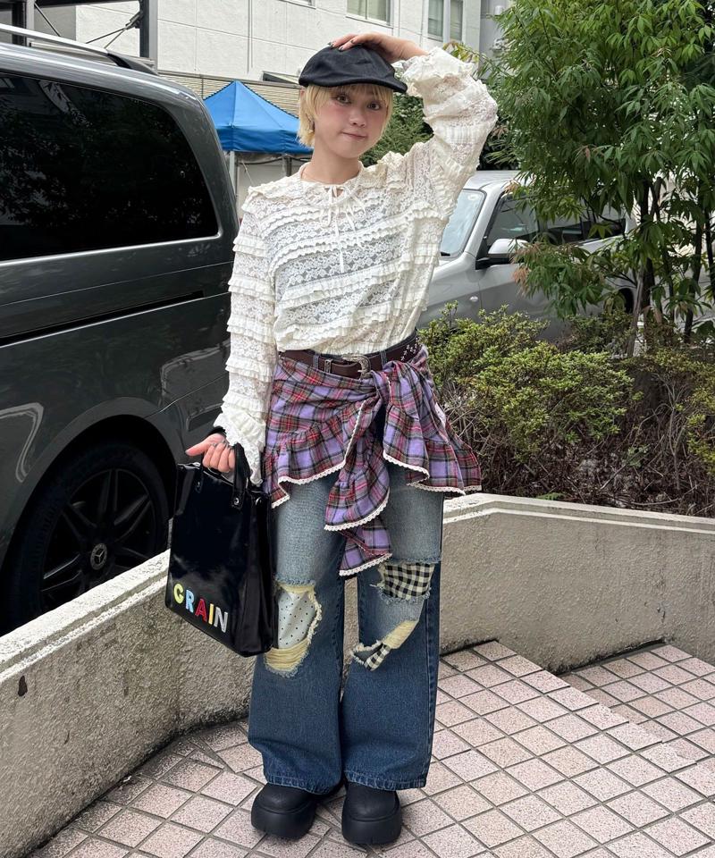 【ドット/チェック】マルチWAYフリルビッグスカーフ