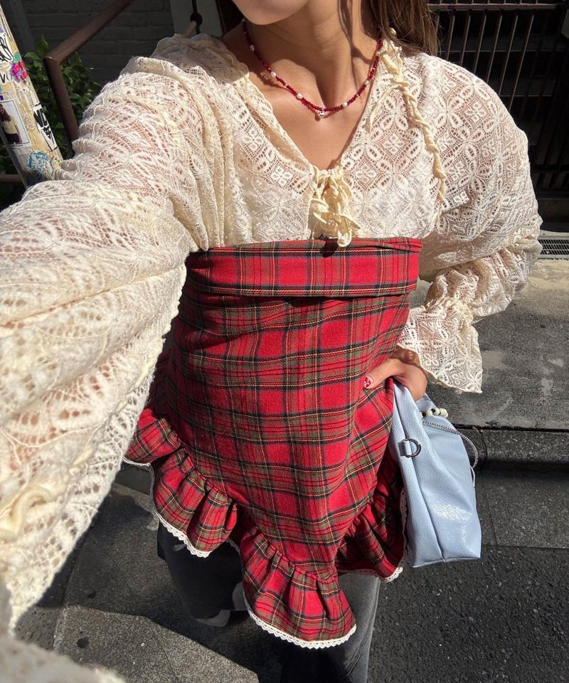 【ドット/チェック】マルチWAYフリルビッグスカーフ