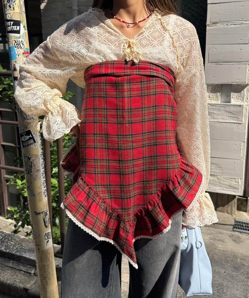 【ドット/チェック】マルチWAYフリルビッグスカーフ