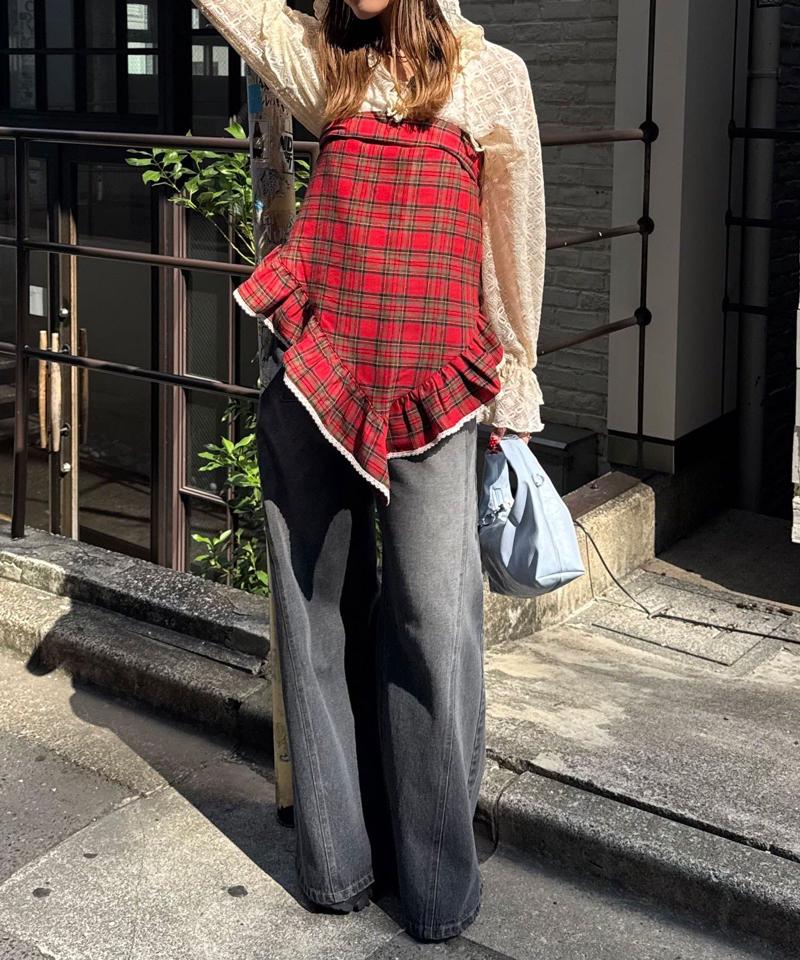 【ドット/チェック】マルチWAYフリルビッグスカーフ