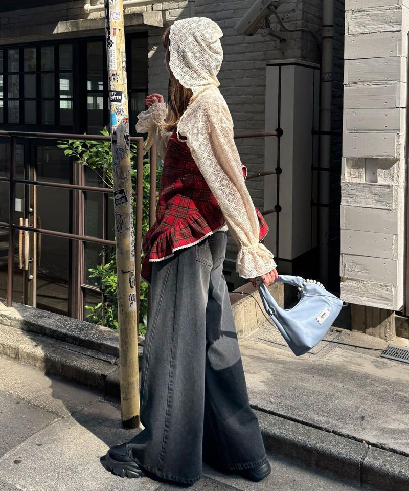 【ドット/チェック】マルチWAYフリルビッグスカーフ