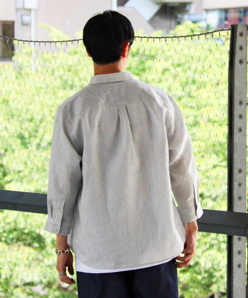 【新色追加】【GLOSTER】フレンチブルドッグ刺繍 リネン 7分袖シャツ
