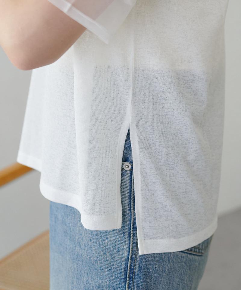 【万能トップス/毎年大人気】シアー袖切替5分袖Tシャツ