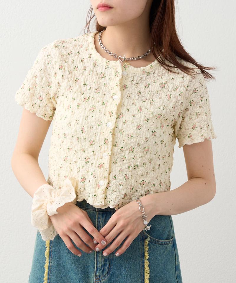 【４色展開】小花シャーリングメローカーディガン