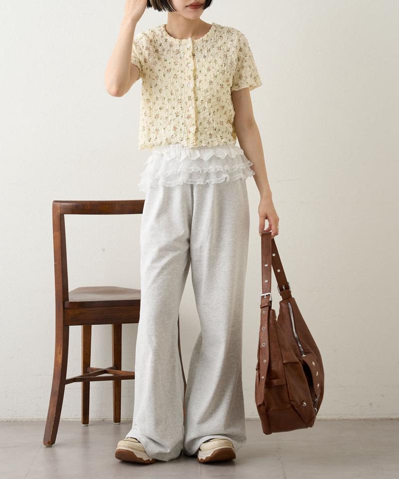 【４色展開】小花シャーリングメローカーディガン