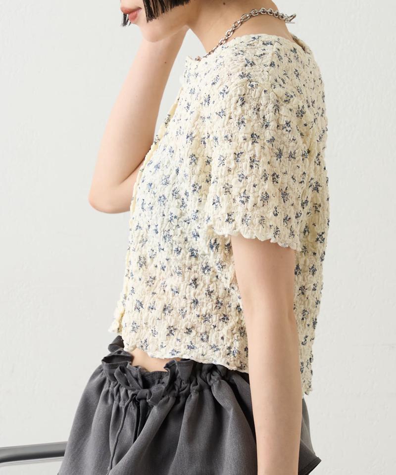 【４色展開】小花シャーリングメローカーディガン