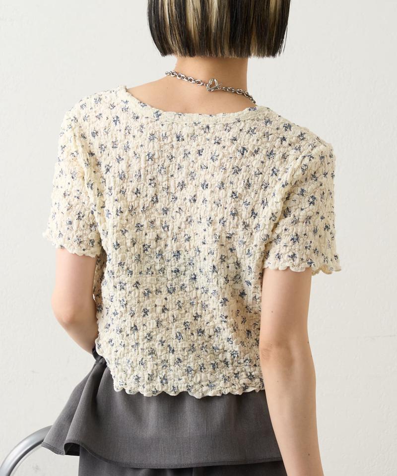 【４色展開】小花シャーリングメローカーディガン