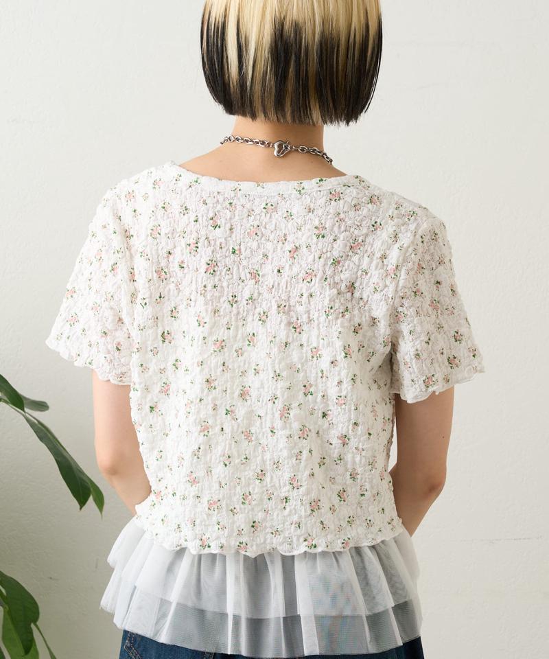 【４色展開】小花シャーリングメローカーディガン