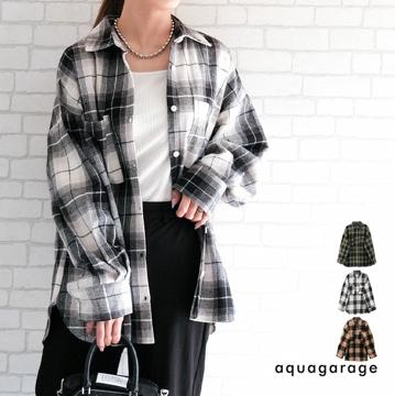 オンブレチェックロングシャツ 春 秋 冬  aquagarage