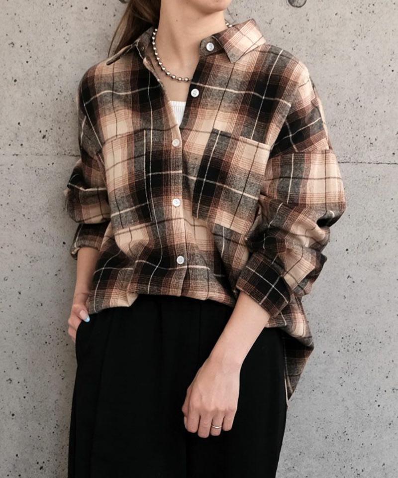 チェックロングシャツ 春 秋 冬  aquagarage