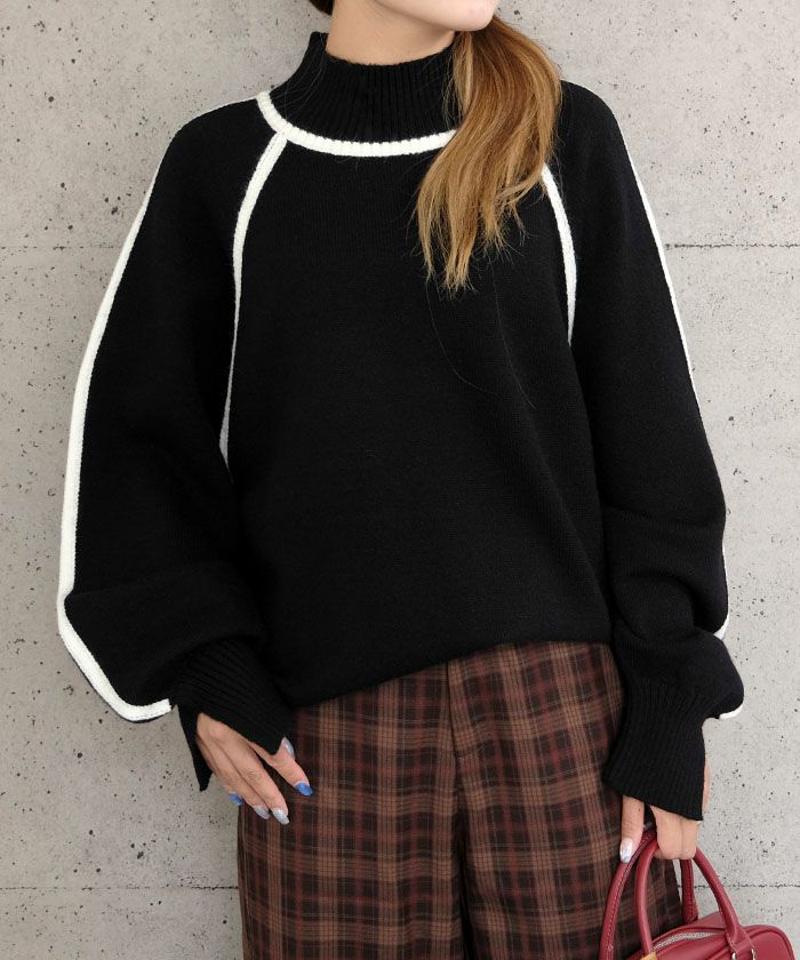 カシミアタッチ配色ニットトップス 秋 冬 M  レディース