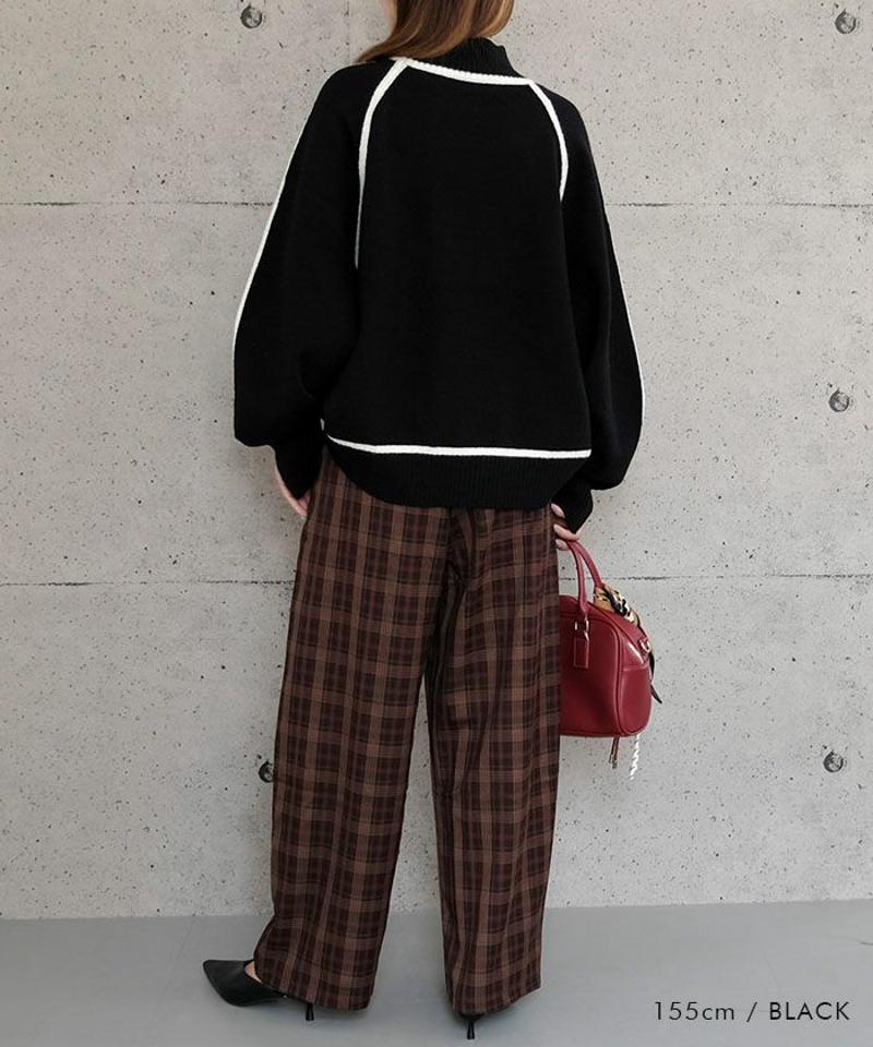 カシミアタッチ配色ニットトップス 秋 冬 M  レディース