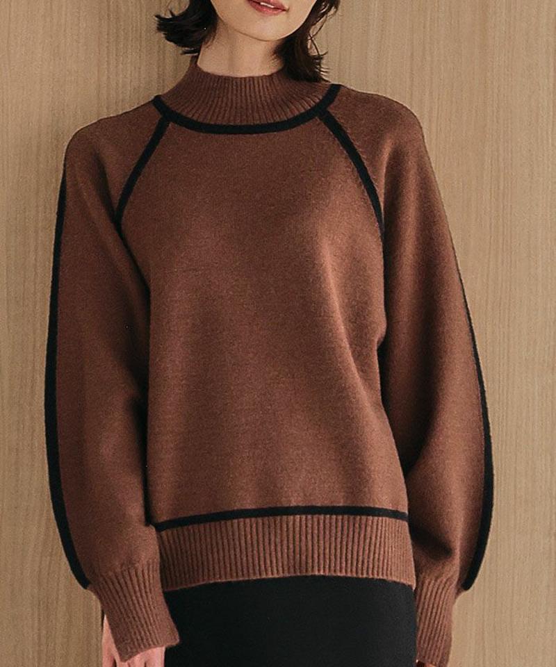 カシミアタッチ配色ニットトップス 秋 冬 M  レディース