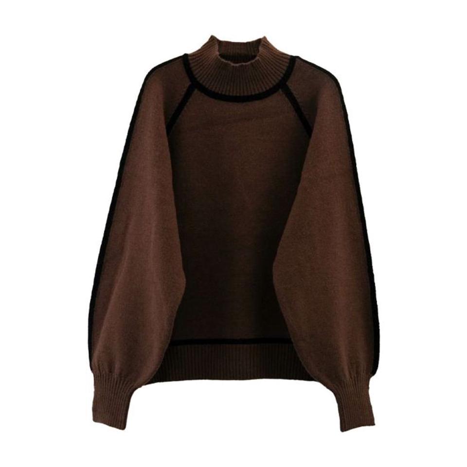 カシミアタッチ配色ニットトップス 秋 冬 M  レディース