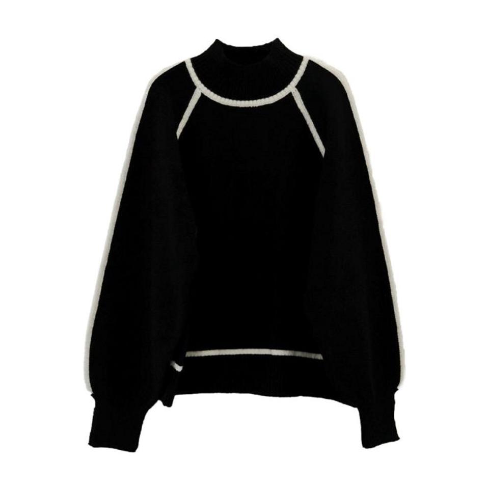 カシミアタッチ配色ニットトップス 秋 冬 M  レディース