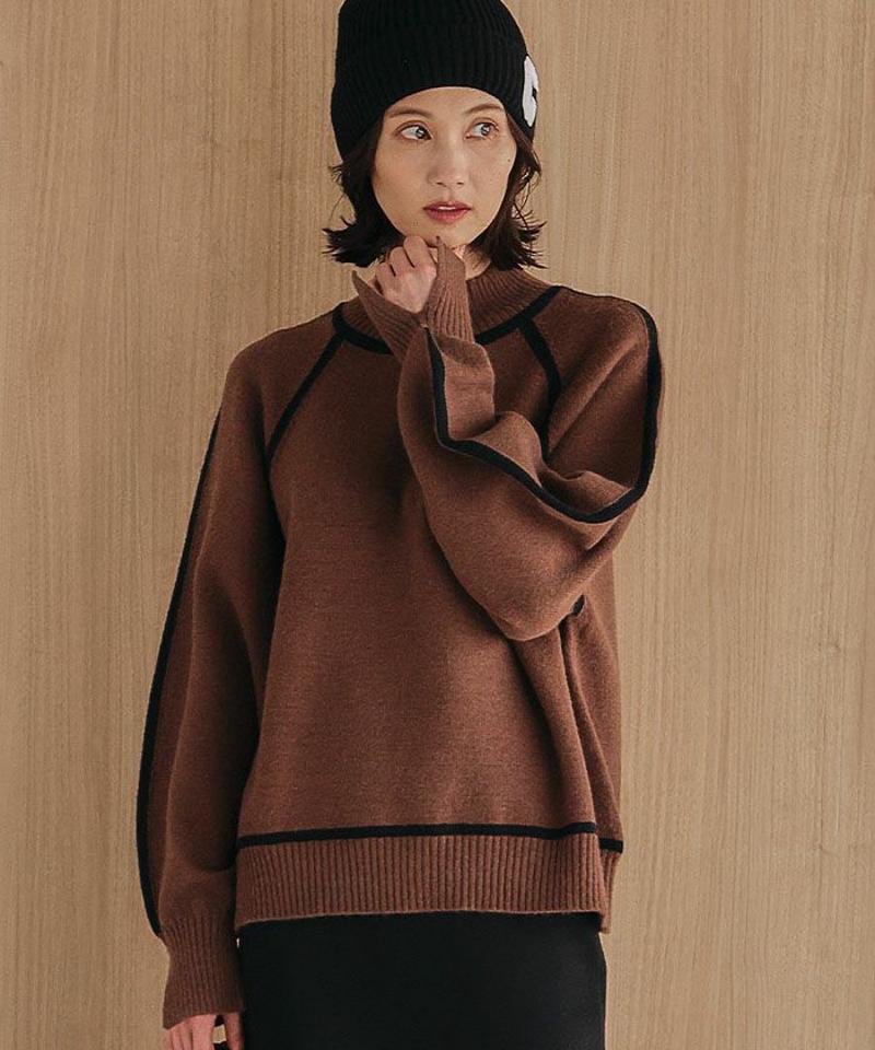 カシミアタッチ配色ニットトップス 秋 冬 M  レディース