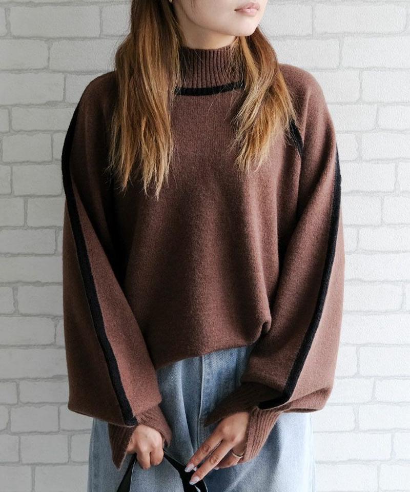 カシミアタッチ配色ニットトップス 秋 冬 M  レディース