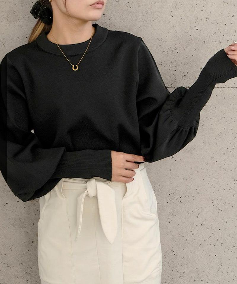 ロングリブボリューム袖ニットトップス 春  秋 冬 M  レディース  予約(10月上旬頃)