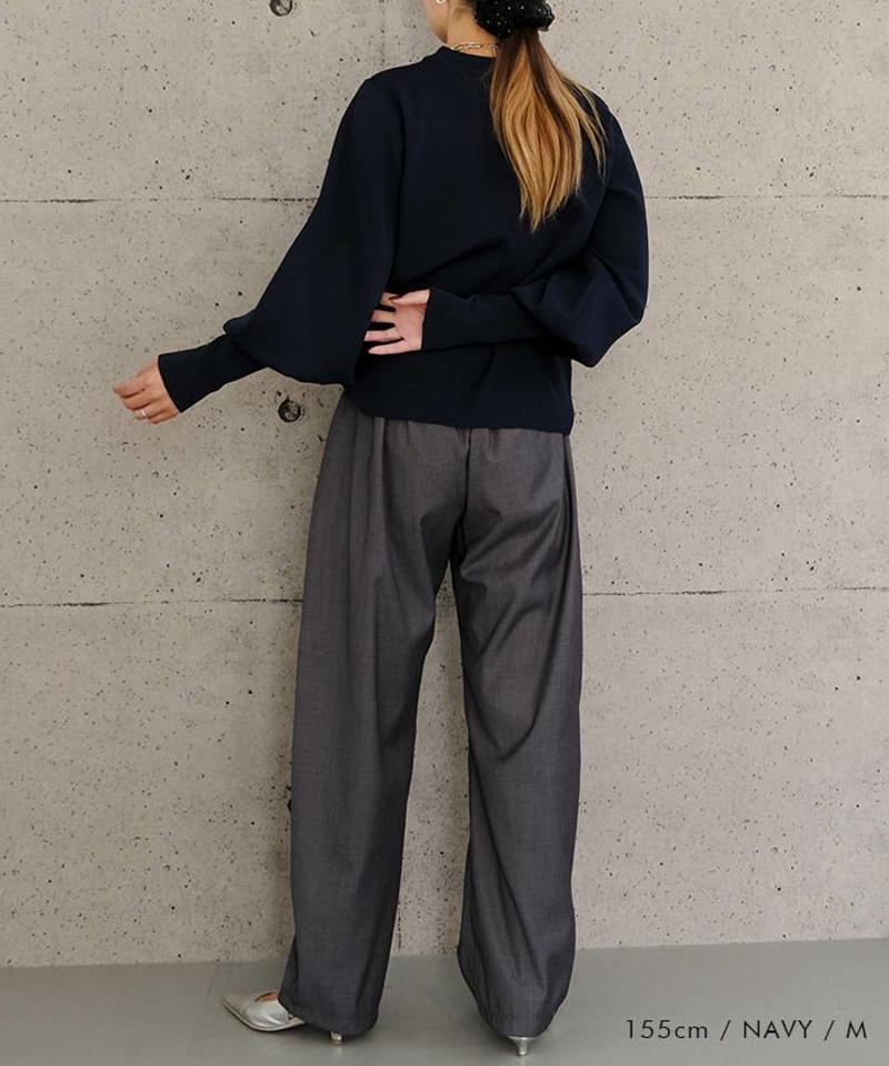 ロングリブボリューム袖ニットトップス 春  秋 冬 M  レディース  予約(10月上旬頃)