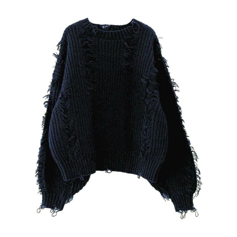 ダメージフリンジニットトップス 秋 冬 M  レディース