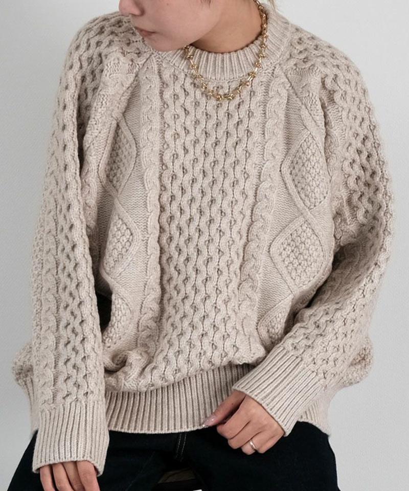 ケーブル編みニットトップス 秋 冬 M レディース
