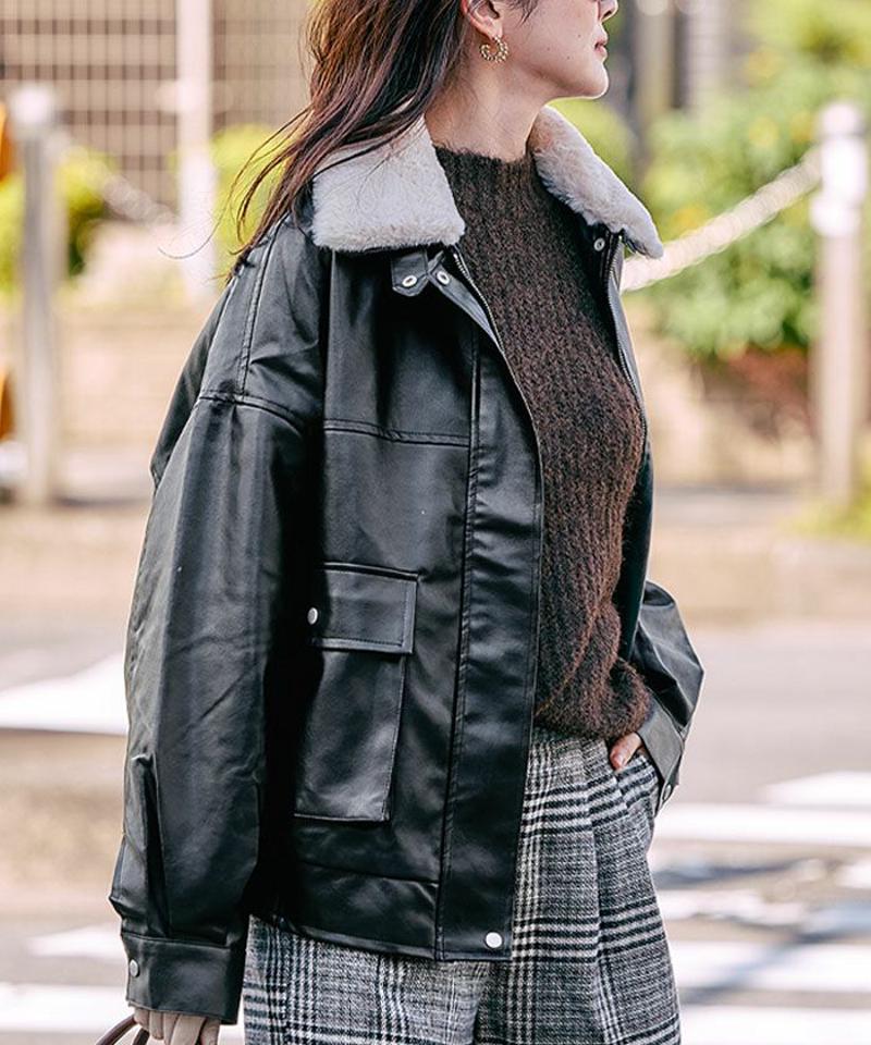 ティペット付きフェイクレザーブルゾン 秋 冬 M