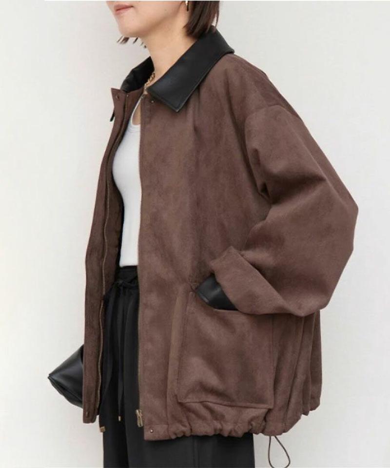 襟配色フェイクスエードジャケット 秋 冬 M