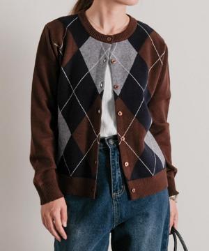 アーガイル柄カーディガン 春  秋 冬 M レディース