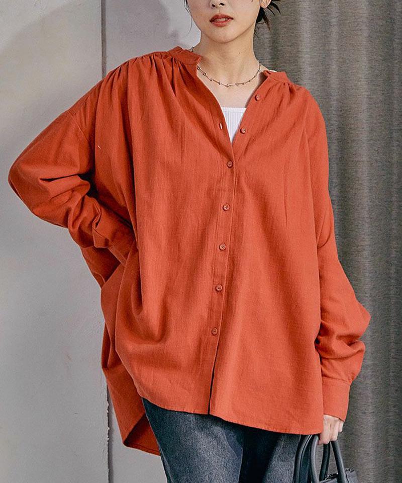 バンドカラーフランネルブラウス 春 秋 冬 aquagarage